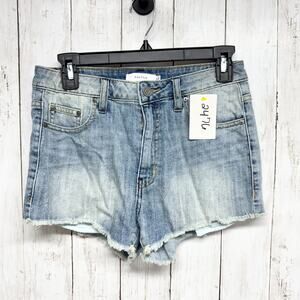 Talula Shorts Women Size 26 Light Wash Blue Denim High Rise Midi Raw Hem Zip Fly